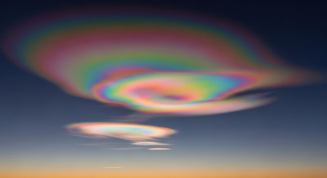 Iridescent Nacreous Clouds Displaying a Rainbow Spectrum in the Sky