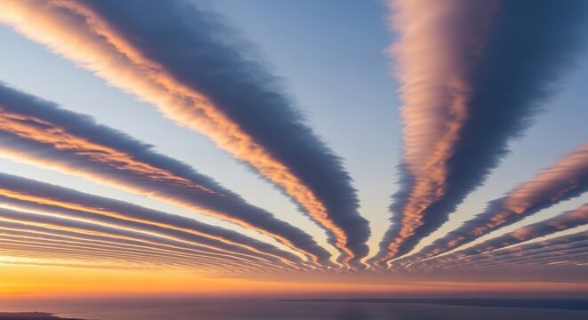 Stratocumulus Cloud Rolls Forming Over Calm Water During Sunset