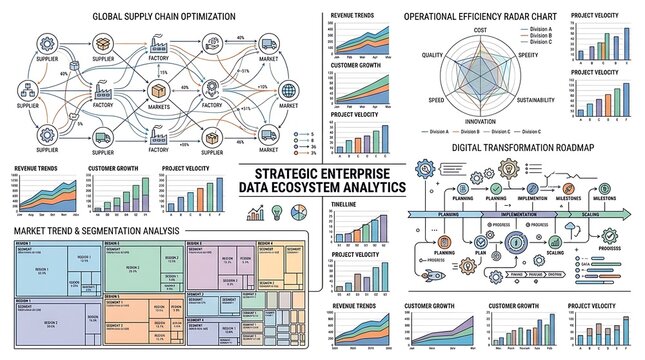 Strategic enterprise data ecosystem analytics infographic
