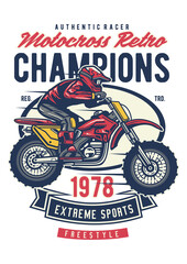Obraz premium Vintage Motocross Racing Rider Retro Vector Illustration