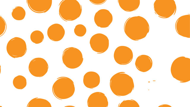 A stylized, hand-drawn vector pattern in white and orange featuring scattered, imperfect circular polka dots.