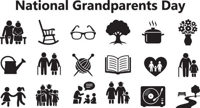 National grandparents day icons and symbols for family celebration
