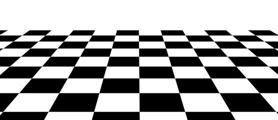 Obraz premium checkerboard pattern perspective. black white chess grid floor. 3d tile vanishing point design. geometric vector transparent background 