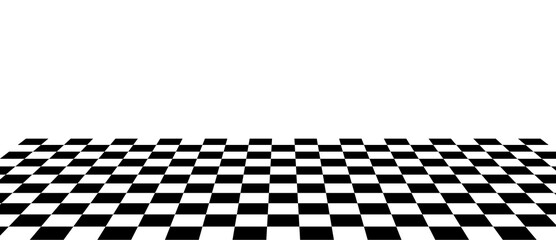 Naklejka premium perspective checker floor pattern. monochrome square tile grid fading into distance. abstract stage backdrop and optical depth element. clean geometric vector design. transparent background 