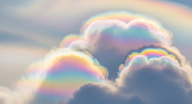 Iridescent Clouds Shimmering With Rainbow Hues in the Sky