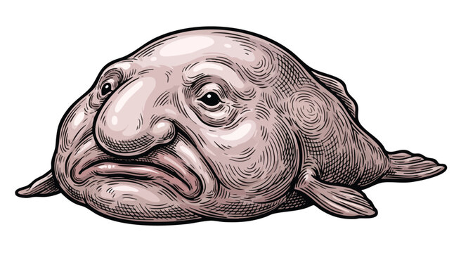 Illustration of a Blobfish with Detailed Textures and Expressions