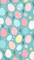 Colorful floral pattern with pink and blue flowers.