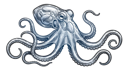 Detailed vintage illustration of an octopus with intricate tentacles © colorshapppy