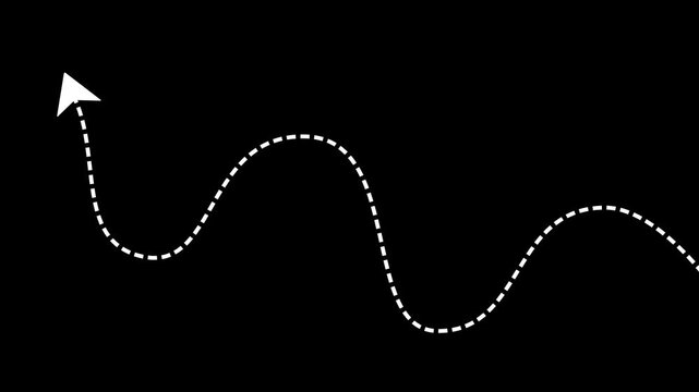 Dotted wave arrow path. Curved navigation direction line. Motion graphics of hand drawn movement indicator