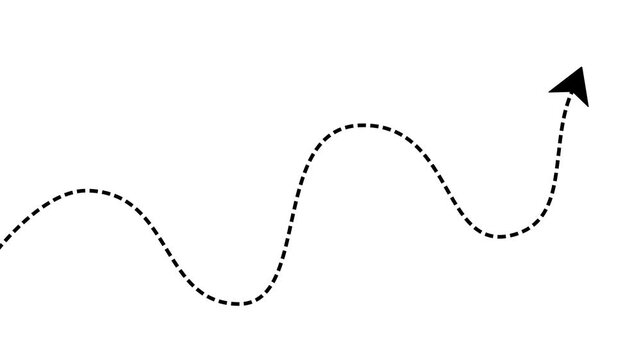 Dotted wave arrow path. Curved navigation direction line. Motion graphics of hand drawn movement indicator