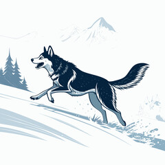 Fototapeta premium siberian husky dog running action silhouette vector illustration