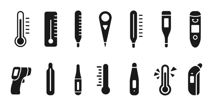 Thermometer icon set, temperature measurement and weather vector collection