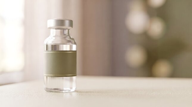 Medical vaccine vial with blank label on tabletop
