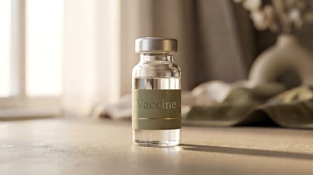 Medical vaccine vial with blank label on tabletop