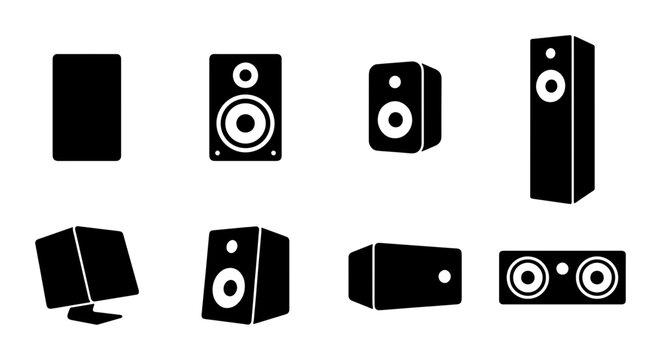 Audio Speaker Icons Set, Sound System Vector Graphics, Music Equipment Collection, Home Theater Elements
