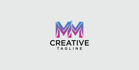 Fototapeta premium Modern MM letter monogram logo design template with colorful geometric gradient concept