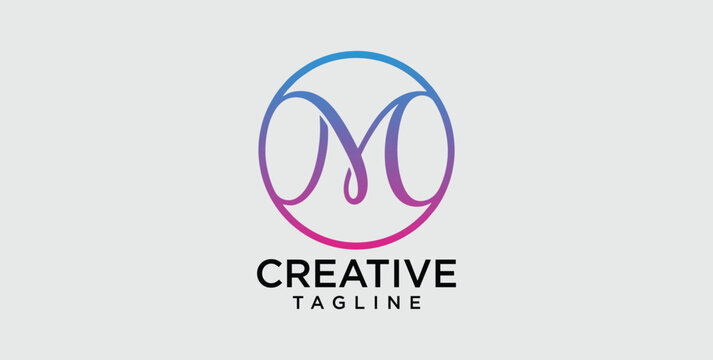 Minimalist letter M logo template with modern gradient circle frame concept