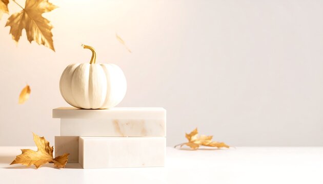 Luxury Floating Marble Podium Halloween Sale Banner with Center Copy Space