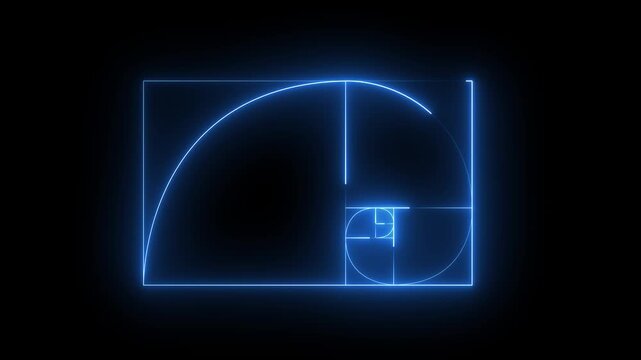 Glowing Neon Golden Ratio Spiral Loop - Neon Light Fibonacci Sequence Animation