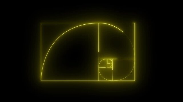 Glowing Neon Golden Ratio Spiral Loop - Neon Light Fibonacci Sequence Animation