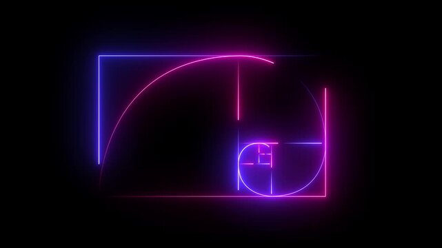 Glowing Neon Golden Ratio Spiral Loop - Neon Light Fibonacci Sequence Animation