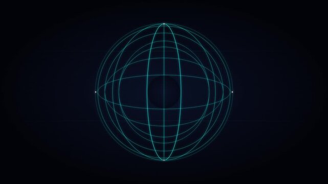 spinning globe connection icon with cyber blue latitude lines