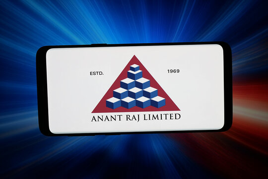 Stuttgart, Germany - 07-08-2026: In this photo illustration, the logo of Indian real estate company Anant Raj Limited is displayed on a smartphone in front of abstract background on computer screen.