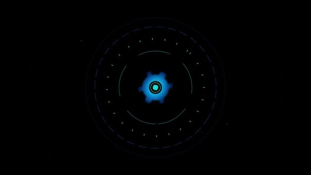 spinning mechanical gear icon with cyan tech gradients