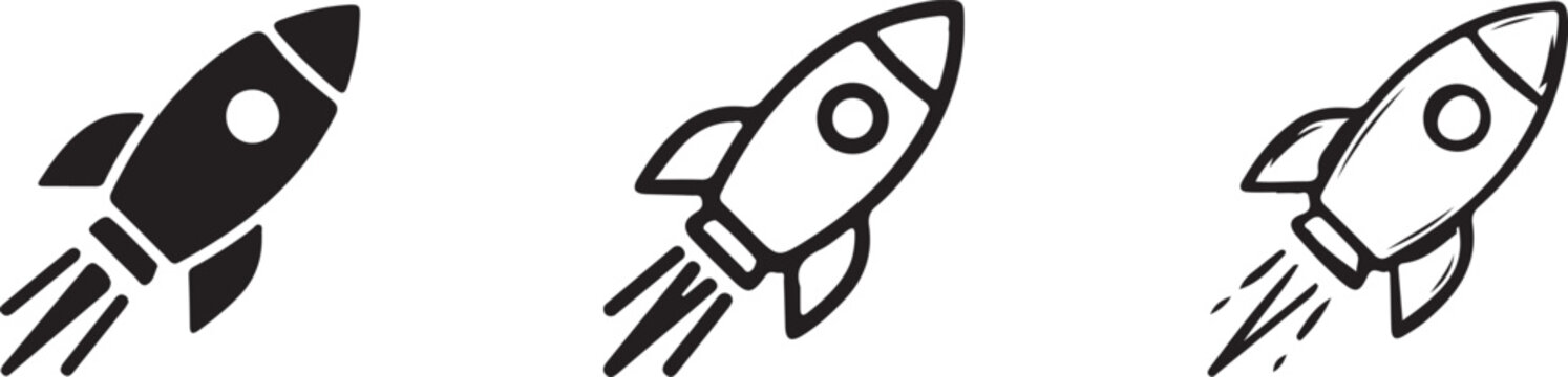 Rocket launch icon set, rocket vector icons. Launch spaceship or spacecraft
