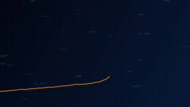 Rising Financial Growth Line Chart. Animated business graph showing exponential growth with stock market data points in the background. Perfect for finance and corporate presentations.