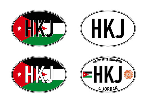 Kingdom of Jordan, oval international vehicle registration code license plate car sticker, vector illustration