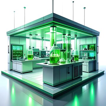 Modern laboratory with green lighting equipment.