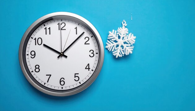 Wall clock showing time on blue background