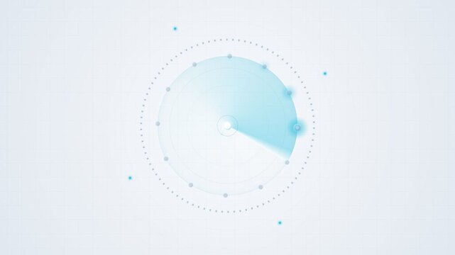Futuristic circular radar scanner sweeps across a clean digital interface with glowing blue signals and tracking points.