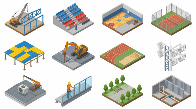 Isometric Construction Site and Industrial Buildings Collection.