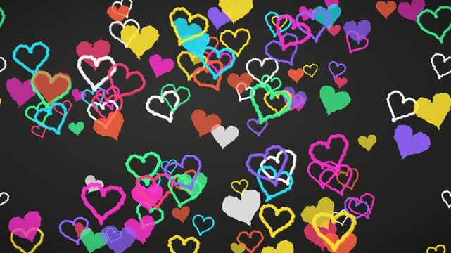 Horizontally Scrolling Complex Pattern of Overlapping Chalk Hearts