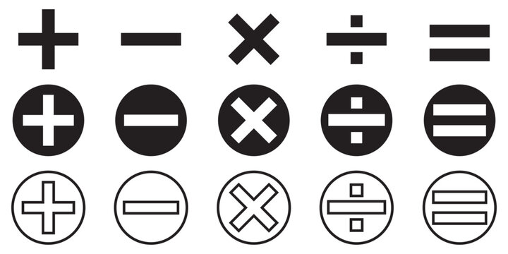 plus, minus, multiply, divide, equal sign icons vecto design eps 10
