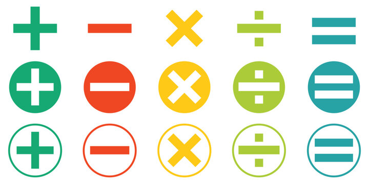 plus, minus, multiply, divide, equal sign icons vecto design eps 10