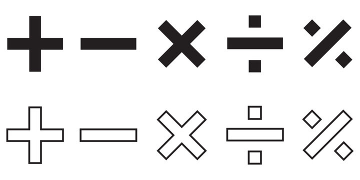Addition subtraction division multiplication equality sign vector illustration design. Minimalist Math Symbols Icon Set &ndash; Plus, Minus, Multiply, Equal, symbol with white background.