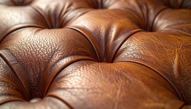 Close-up of brown leather sofa texture with premium stitching and elegant furniture design