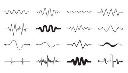Obraz premium Set of sound waves. Audio frequency lines. Digital music signal icons.
