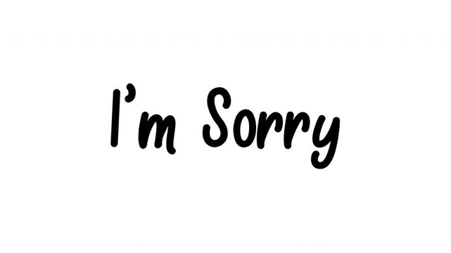 SORRY Word Animated Handwritten Realistic Seamless Animation on Isolated White Background. Doodle Word, Black Marker Text, ink drop word. Alpha channel 4k