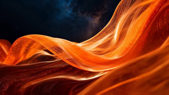 Flowing orange fabric in dark space