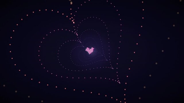 Retro Pixel Glitch Heart Flying Through an Infinite Tunnel