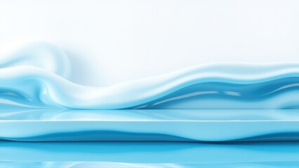 Fototapeta premium Abstract waves, fluid shapes, cool blues, glossy surface. Minimalist design, smooth texture, elegant composition. Light reflection creates depth.
