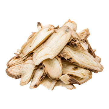 Pile of Dried Sliced Medicinal Astragalus Root Used for Traditional Herbal Medicine Preparation and Health Supplements