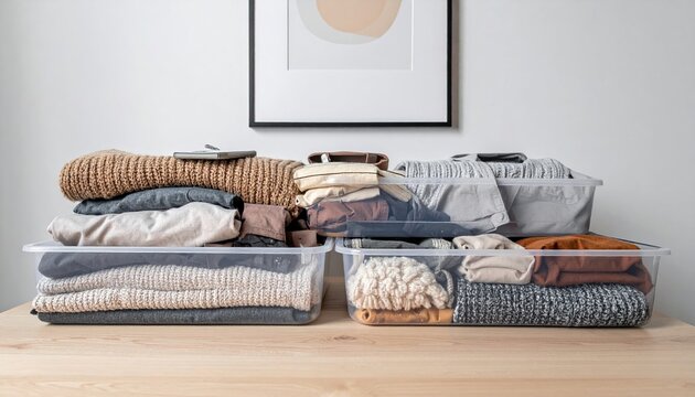 Minimal home organization concept with clothing sorted by category