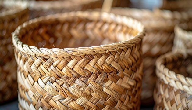 Close-up of handcrafted wicker baskets with natural woven details