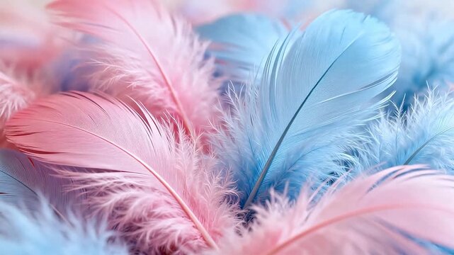 Pink and blue feathers close up