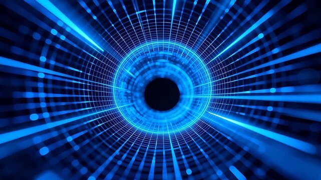 Blue digital tunnel with grid lines